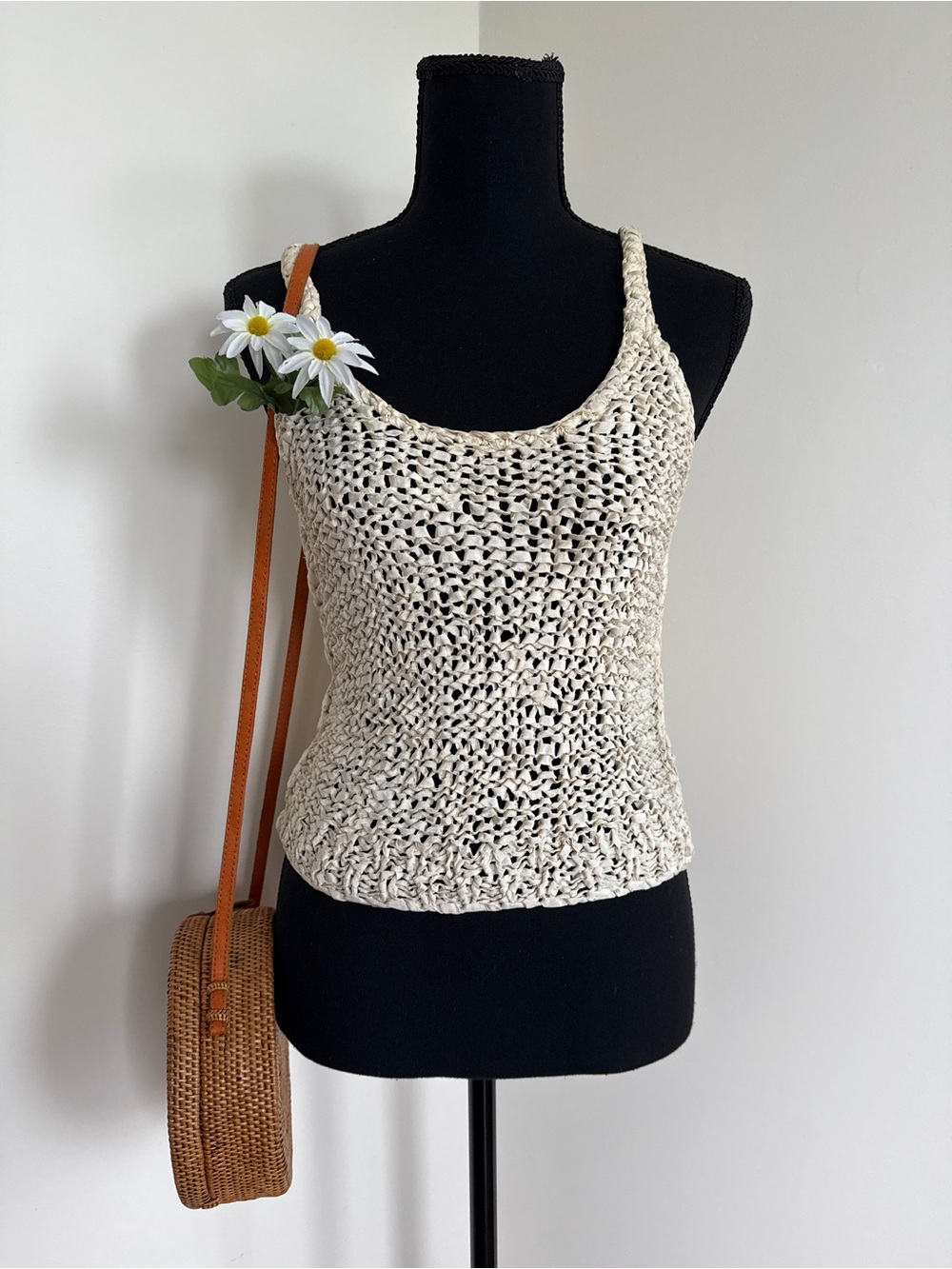 Handwoven Cream Crochet Knit Tank Top | One of a Kind - Picture 7 of 7
